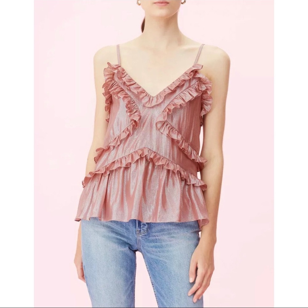 Rebecca Taylor Metallic Pink Ruffle Tank